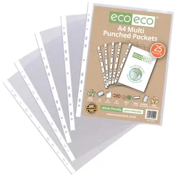 Eco A4 100% Recycled Bag of 25 Multi Punched Pockets 
