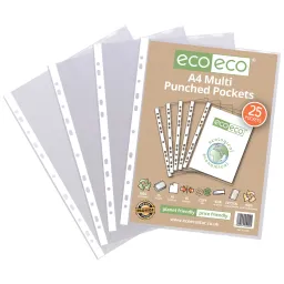 Eco A4 100% Recycled Bag of 25 Multi Punched Pockets 