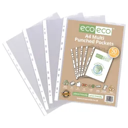 Eco A4 100% Recycled Bag of 50 Multi Punched Pockets 