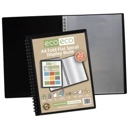 Eco A4 50% Recycled 20 Pocket Fold Flat Spiral Display Book 