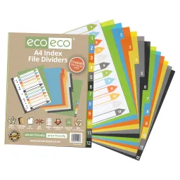 Eco A4 50% Recycled Index Numbered 1-12 File Dividers 