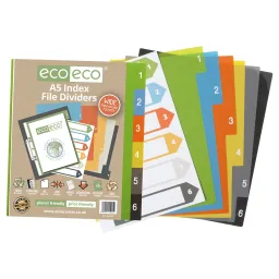 Eco A5 50% Recycled Set 6 Wide Index File Dividers 