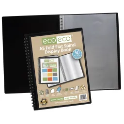 Eco A5 50% recycled 40 pocket Fold Flat Spiral display book Single