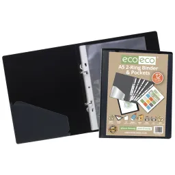Eco A5 65% Recycled Ring Binder with 12 Multi Punched Pockets 