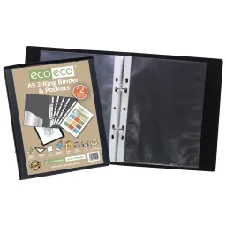 Eco A5 65% Recycled Ring Binder with 12 Multi Punched Pockets 