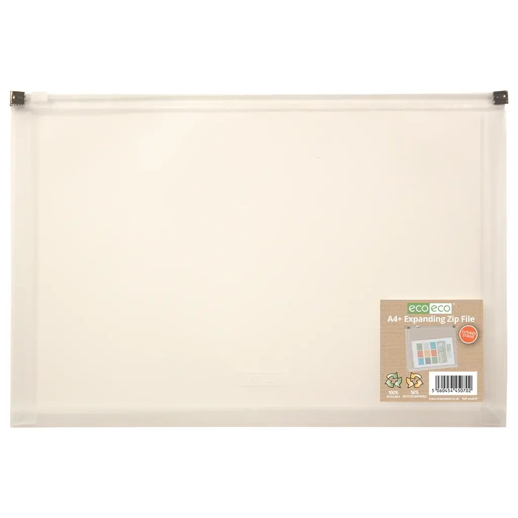 Eco Eco A4+ 50% Recycled Expanding Zip File Clear (1)