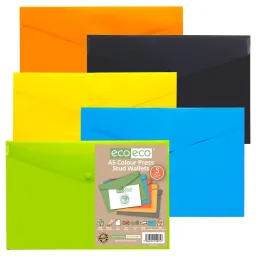 Eco Pack 5 A5 50% Recycled Colour Press Stud Wallets 