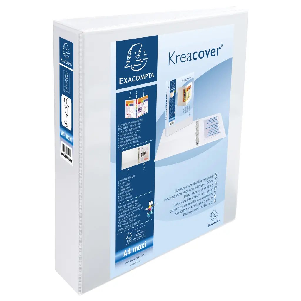 Exacompta Kreacover 40mm Ring Binder 4 Rings A4+ White - Pack of 10