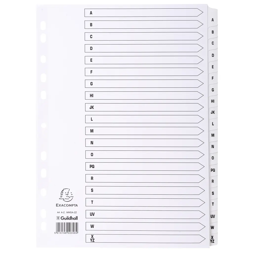 Exacompta Mylar Printed 160 GSM Indices A4 20 Part A to Z Letter Tabs