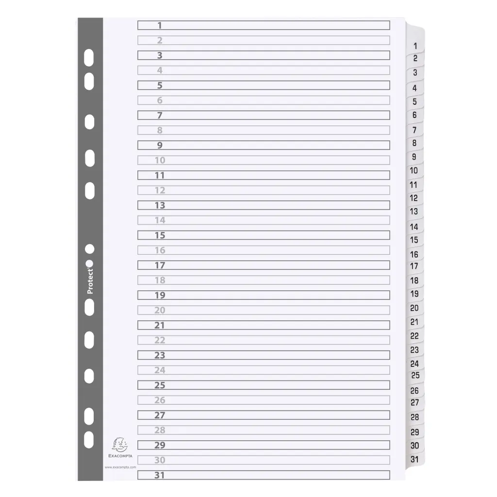 Exacompta Mylar Printed 160 GSM Indices A4 31 Part 1 to 31 Numbered Tabs