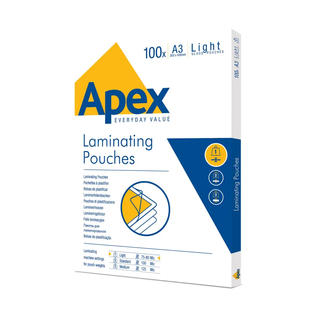 Fellowes Apex Laminating Pouch A3 Light Duty - 100pk