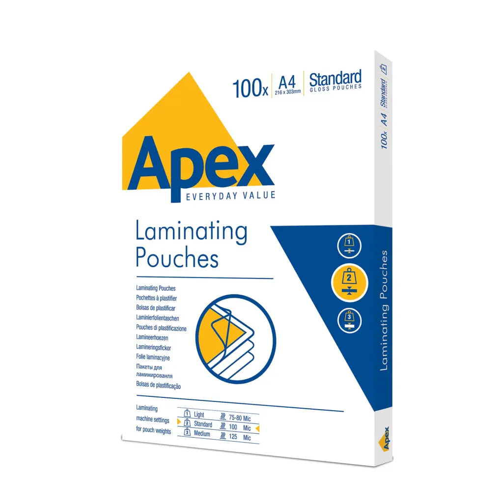 Fellowes Apex Laminating Pouch A4 Standard Duty 100pk