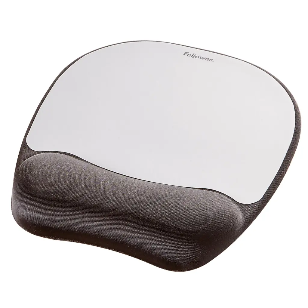 Fellowes Memory Foam Mousepad Wrist Support Silver Streak