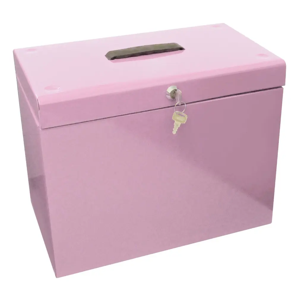 File Box with 5 Suspension Files - A4 Pastel Pink