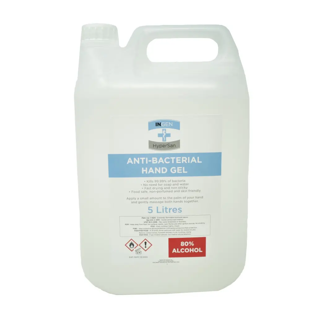 Ingen 5 Litre Anti-Bacterial Sanitising Hand Gel 70% Alcohol - With Pump