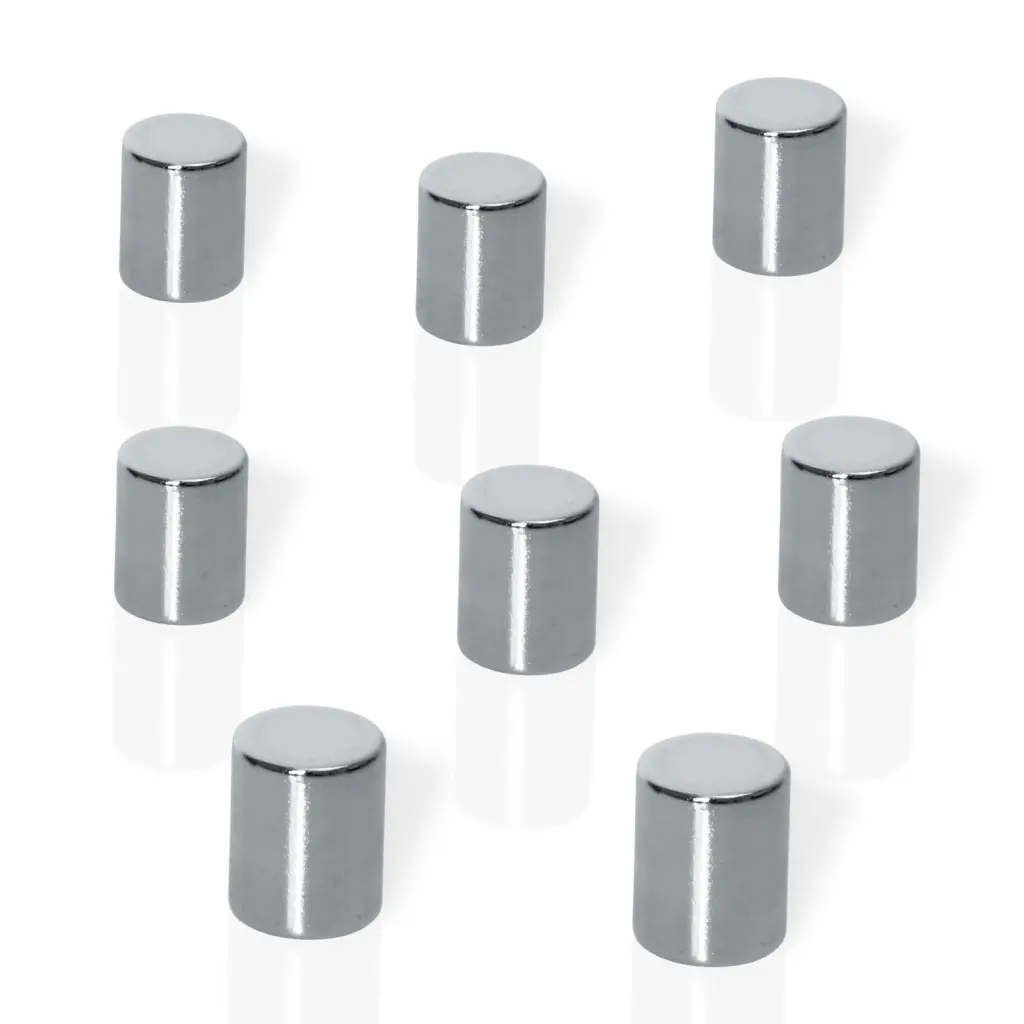 Neodymium Silver Cylinder Design Magnets - 8x10mm (8) - B3103
