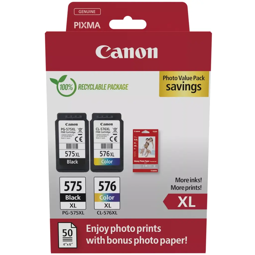 OEM Canon 5437C006 PG-575XL + CL-576XL Black and Colour High Capacity with Photo Paper   