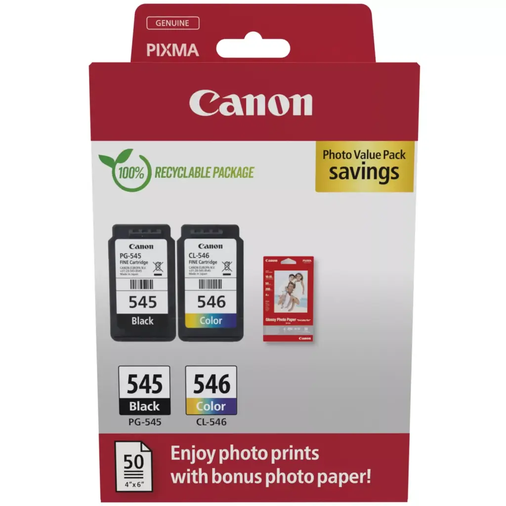 OEM Canon PG-545/CL-546 Original Multipack Ink Cartridges & Photo Paper (8287B008)