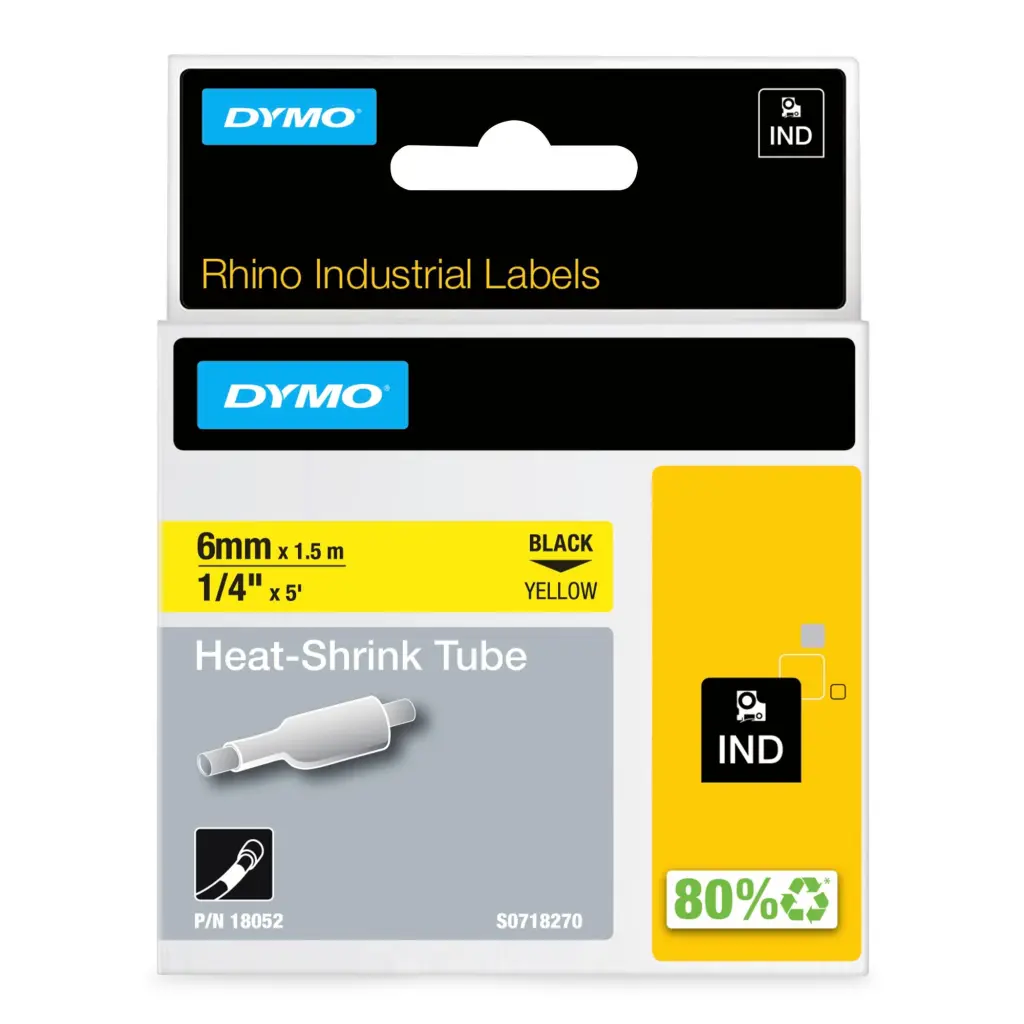 OEM Dymo 18052/S0718270 Heat Shrink Tubes black / yellow 6mm x 1.5m for Dymo Rhino 6-12mm/19mm/24mm