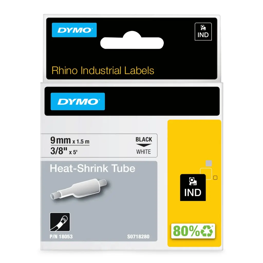 OEM Dymo 18053/S0718280 Heat Shrink Tubes black / white 9mm x 1.5m for Dymo Rhino 6-12mm/19mm/24mm