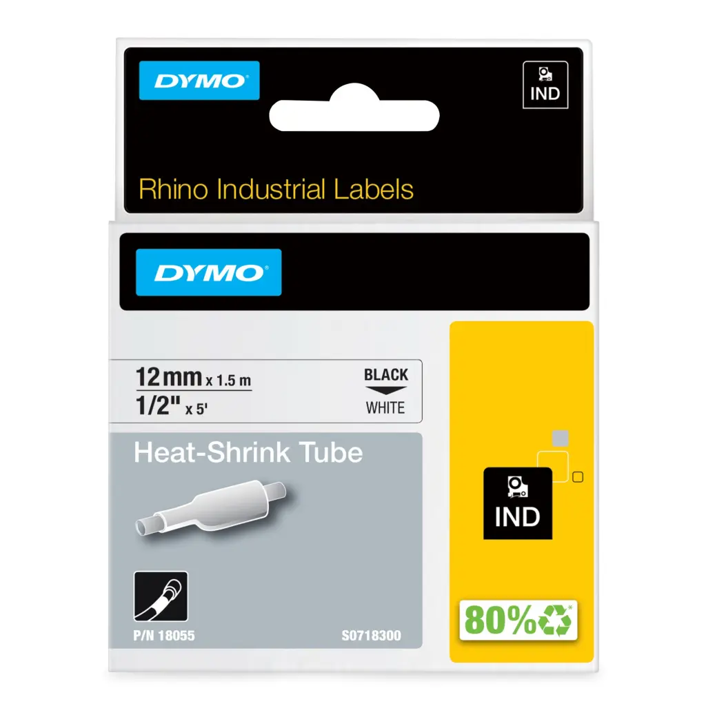 OEM Dymo 18055/S0718300 Heat Shrink Tubes black on white 12mm x 1.5m for Dymo Rhino 6-12mm/19mm/24mm