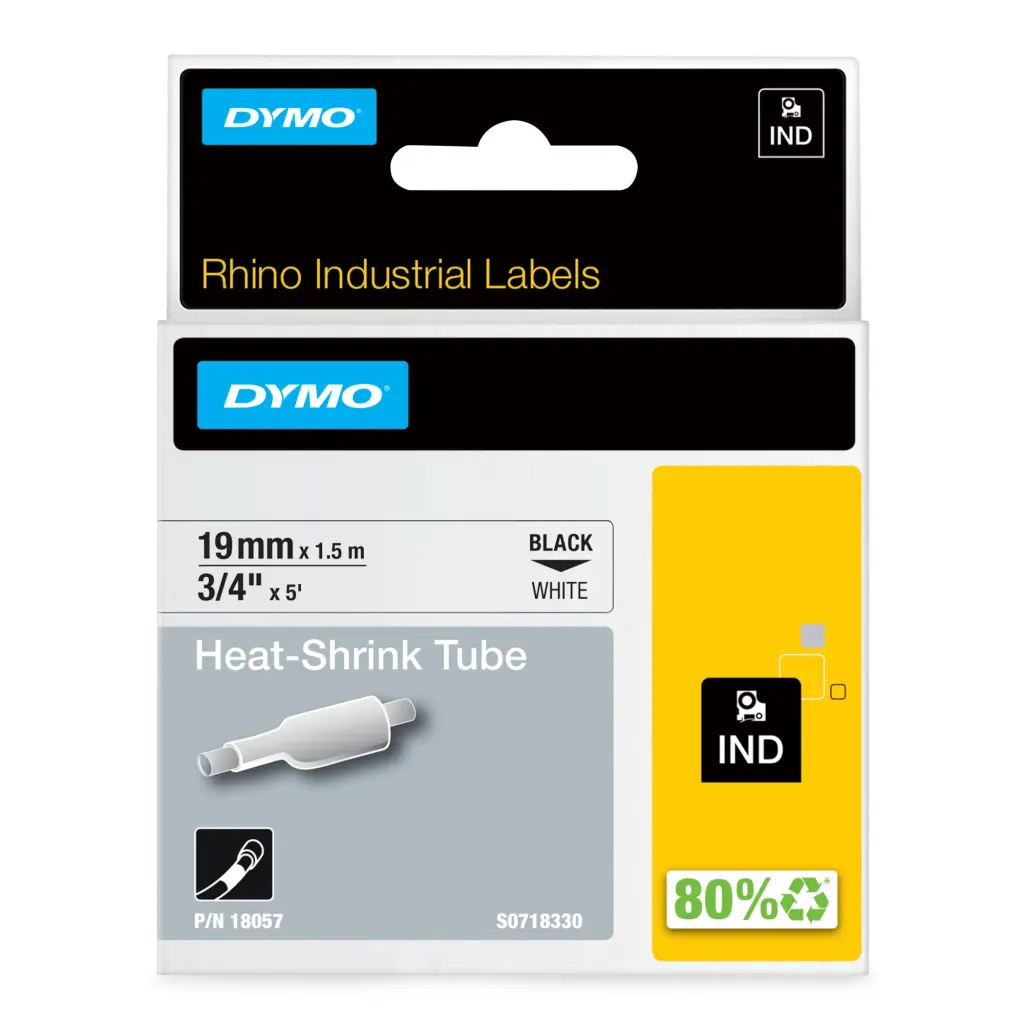 OEM Dymo 18057/S0718330 Heat Shrink Tubes black on white 19mm x 1.5m