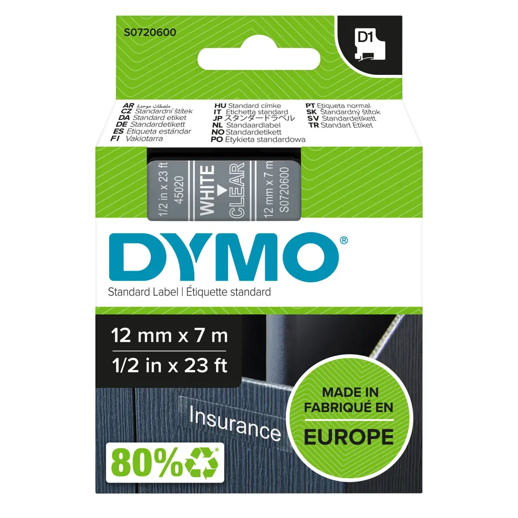 OEM Dymo 45020 (S0720600) DirectLabel-etikettes white on transparent 12mm x 7m