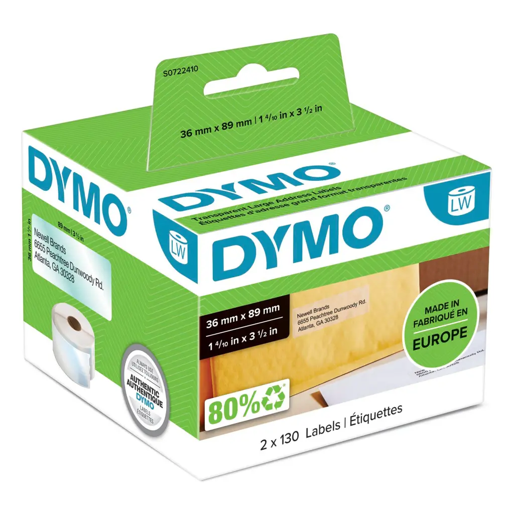 OEM Dymo 99013 (S0722410) LabelWriter Large Address Labels 89mm x 36mm Transparent                    