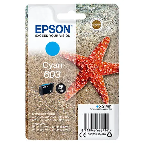 OEM Epson 603 Cyan Original Ink Cartridge C13T03U24010