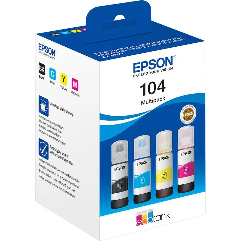 OEM Epson C13T00P640 (104) Ink Bottle Multi Pack BKCMY 7.5K Pages 65ml