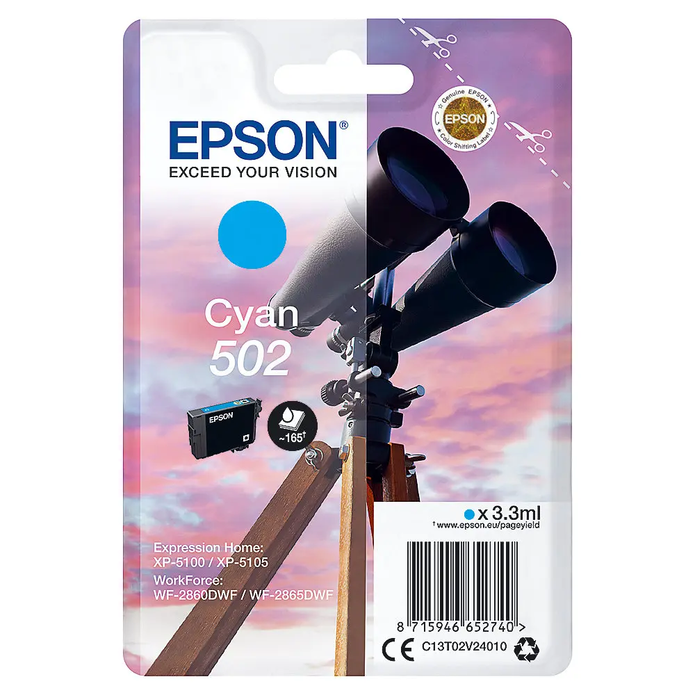 OEM Epson C13T02V24010 (502) Ink Cartridge Cyan 160 Pages 3.3ml
