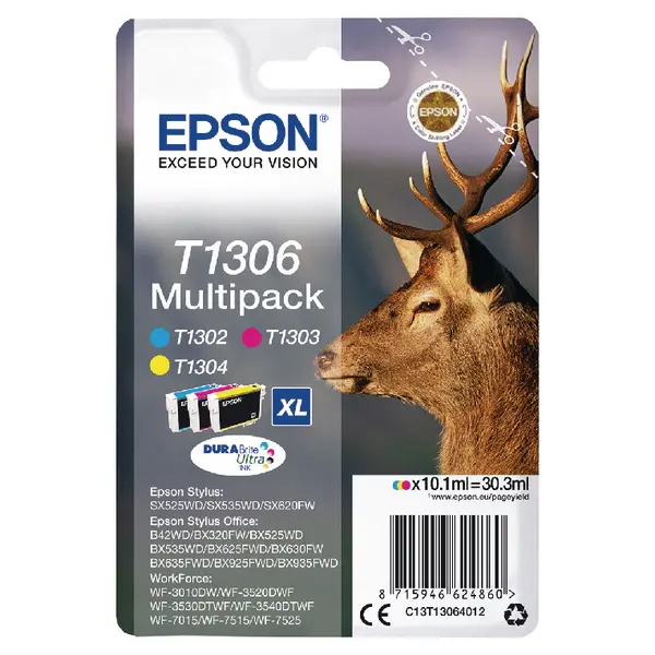 OEM Epson C13T13064012 (T1306) Ink Cartridge Multi Pack CMY XL 3x10.1ml