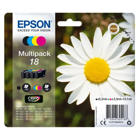 OEM Epson C13T18164012 (18XL) Ink Cartridge Multi Pack BkCMY High Capacity 470 Pages + 3x450 Pages 1x12ml + 3x7ml Pack=4