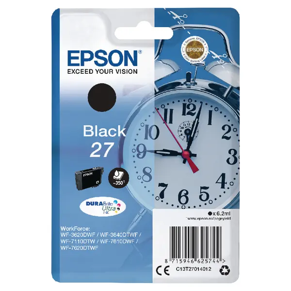OEM Epson C13T27014012 (27) Ink Cartridge Black 350 Pages 6.2ml