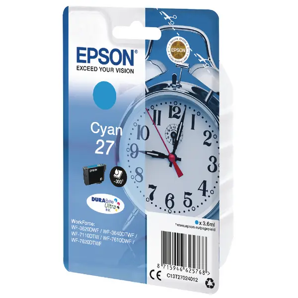 OEM Epson C13T27024012 (27) Ink Cartridge Cyan 300 Pages 3.6ml