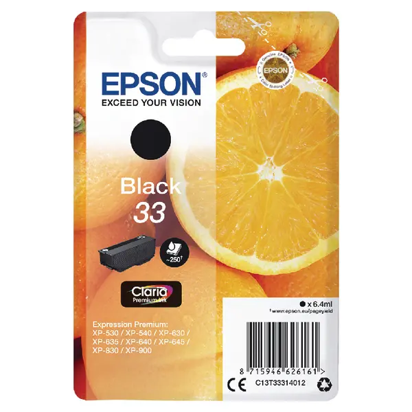 OEM Epson C13T33314012 (33) Ink Cartridge Black 250 Pages 6.4ml