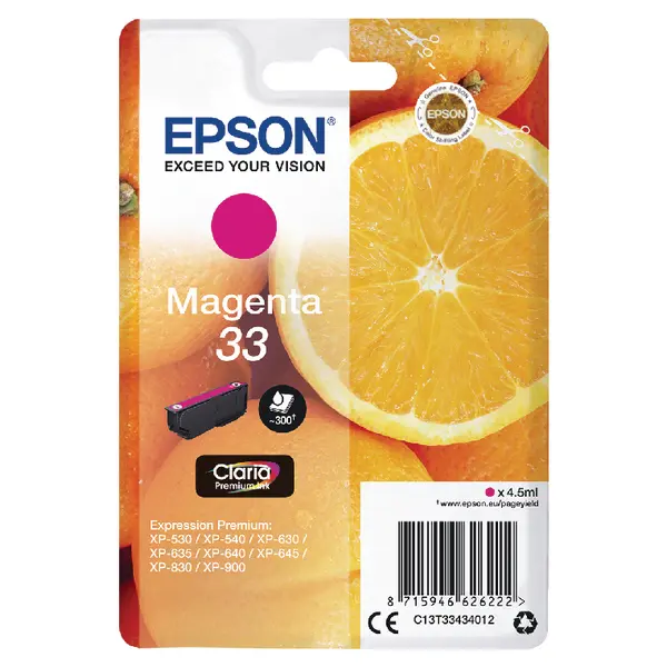 OEM Epson C13T33434012 (33) Ink Cartridge Magenta 300 Pages 4.5ml