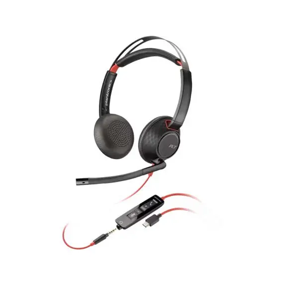 OEM Poly Blackwire 5220 Stereo USB-C Headset +3.5mm Plug +USB-C/A Adapter