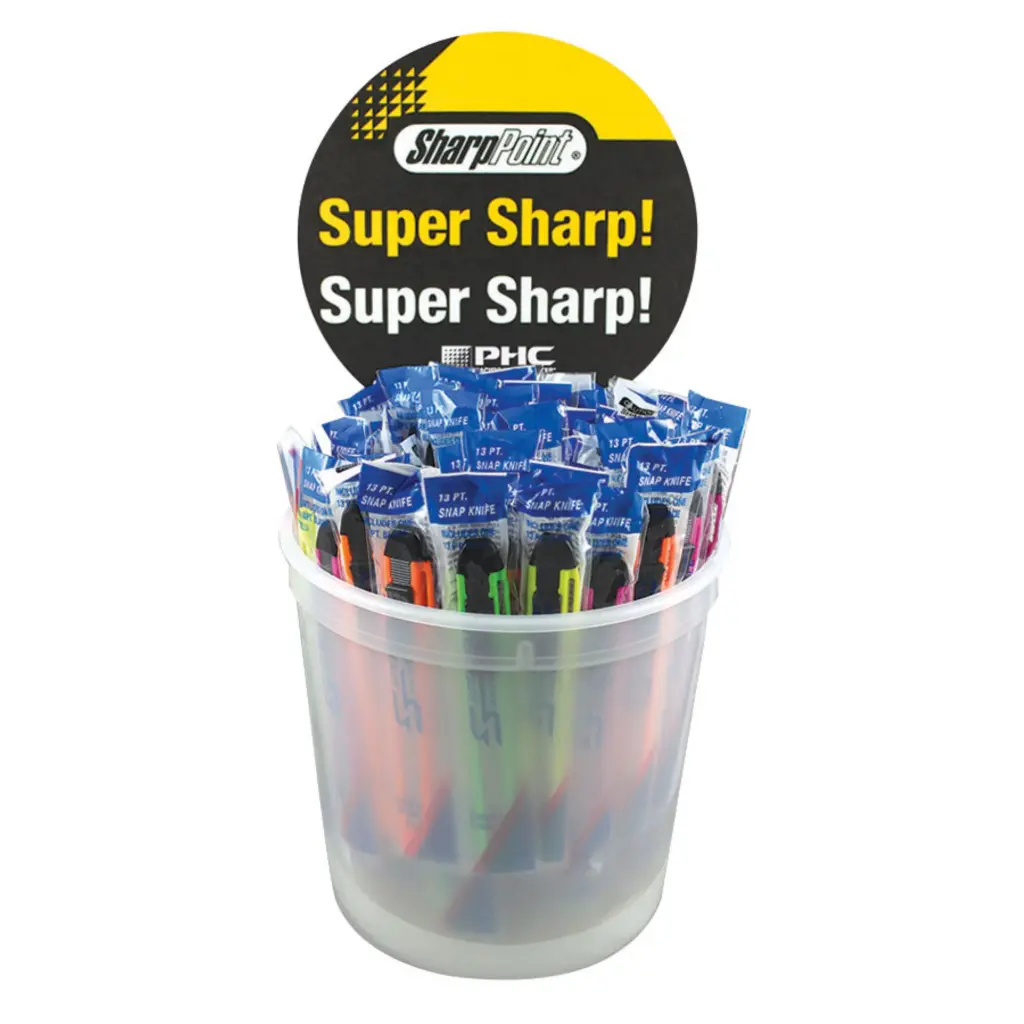 PHC Counter Top Display Bucket C / W 75 Assorted Snap Off Knives 