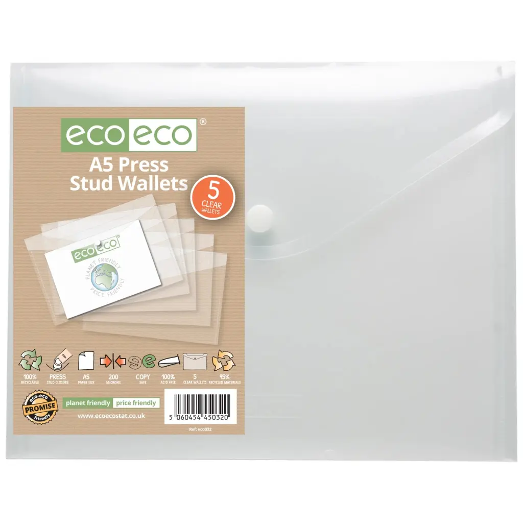 Pack 5 A5 95% Recycled Press Stud Wallets (1)