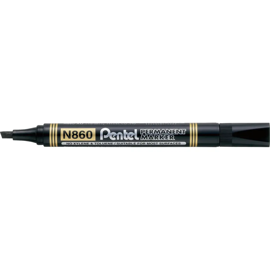 Pentel N860 Permanent Chisel Black Marker Pack of 12