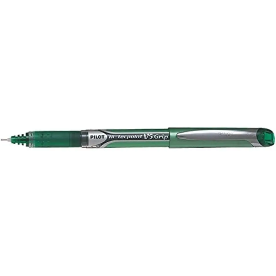 Pilot Hi-Tecpoint V5 Grip Liquid Ink Rollerball Green - Fine Tip (12)