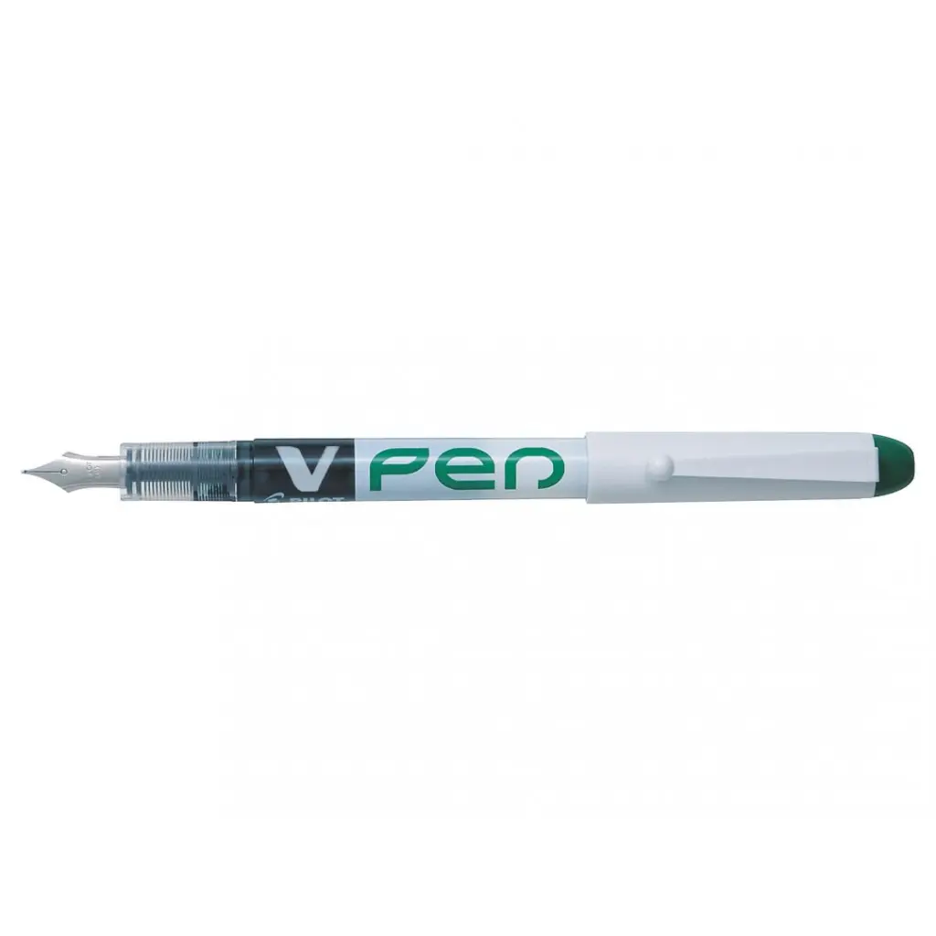 Pilot V-Pen White Barrel Fountain Pen Green- Medium Tip (12)