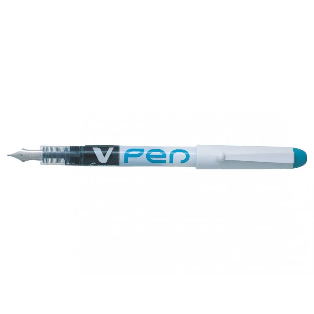 Pilot V-Pen White Barrel Fountain Pen Peacock Green- Medium Tip (12)