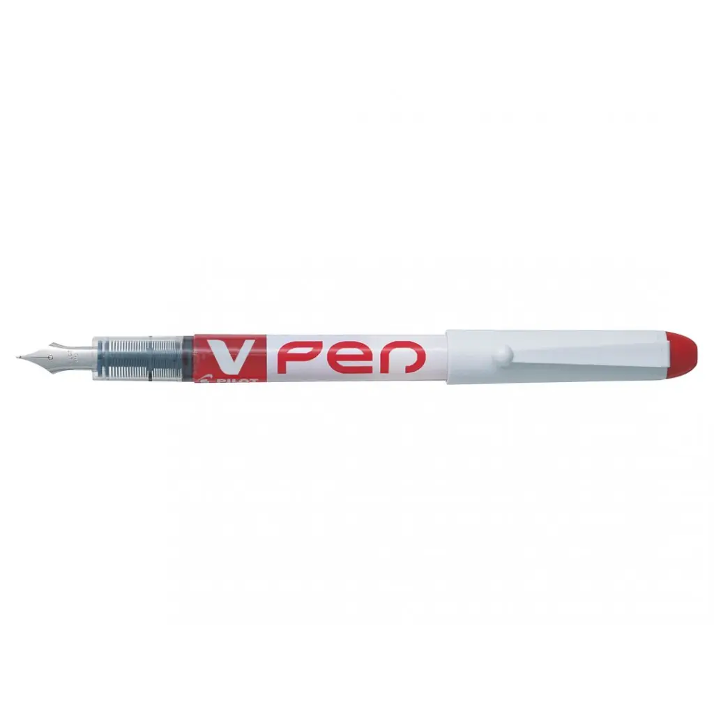 Pilot V-Pen White Barrel Fountain Pen Red- Medium Tip (12)