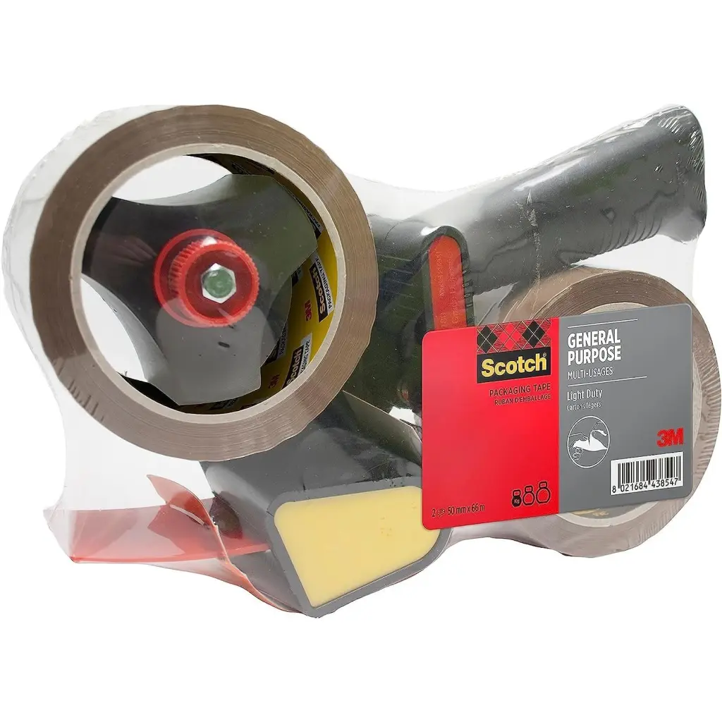 Pistol Grip Dispenser + Scotch® General Purpose Tape Low Noise Brown 50 mm x 66 m 1 Dispenser + 2 Rolls/Pack