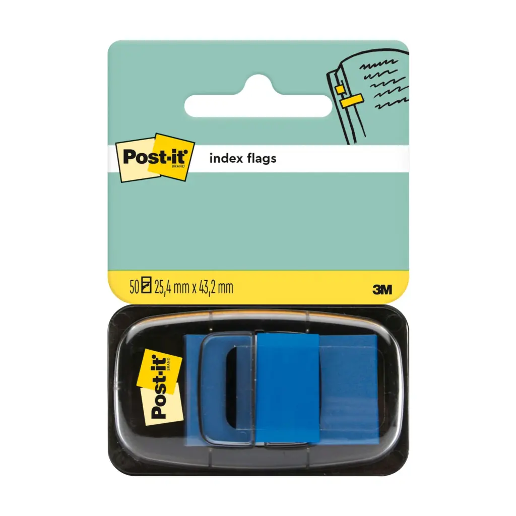 Post-it® Index Flags Medium Blue 25.4 mm x 43.2 mm 50 Flags/Dispenser 1 Dispenser/Pack