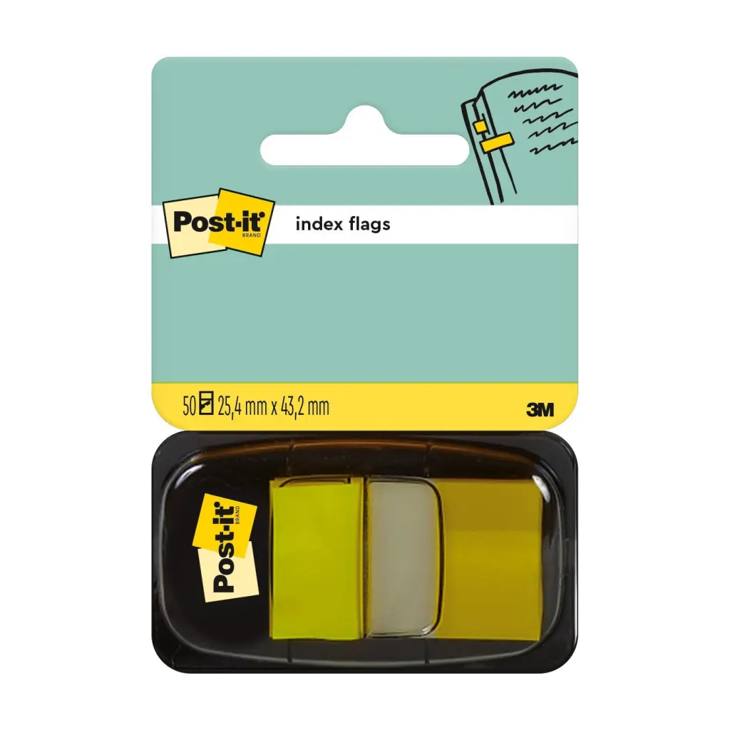 Post-it® Index Flags Medium Yellow 25.4 mm x 43.2 mm 50 Flags/Dispenser 1 Dispenser/Pack