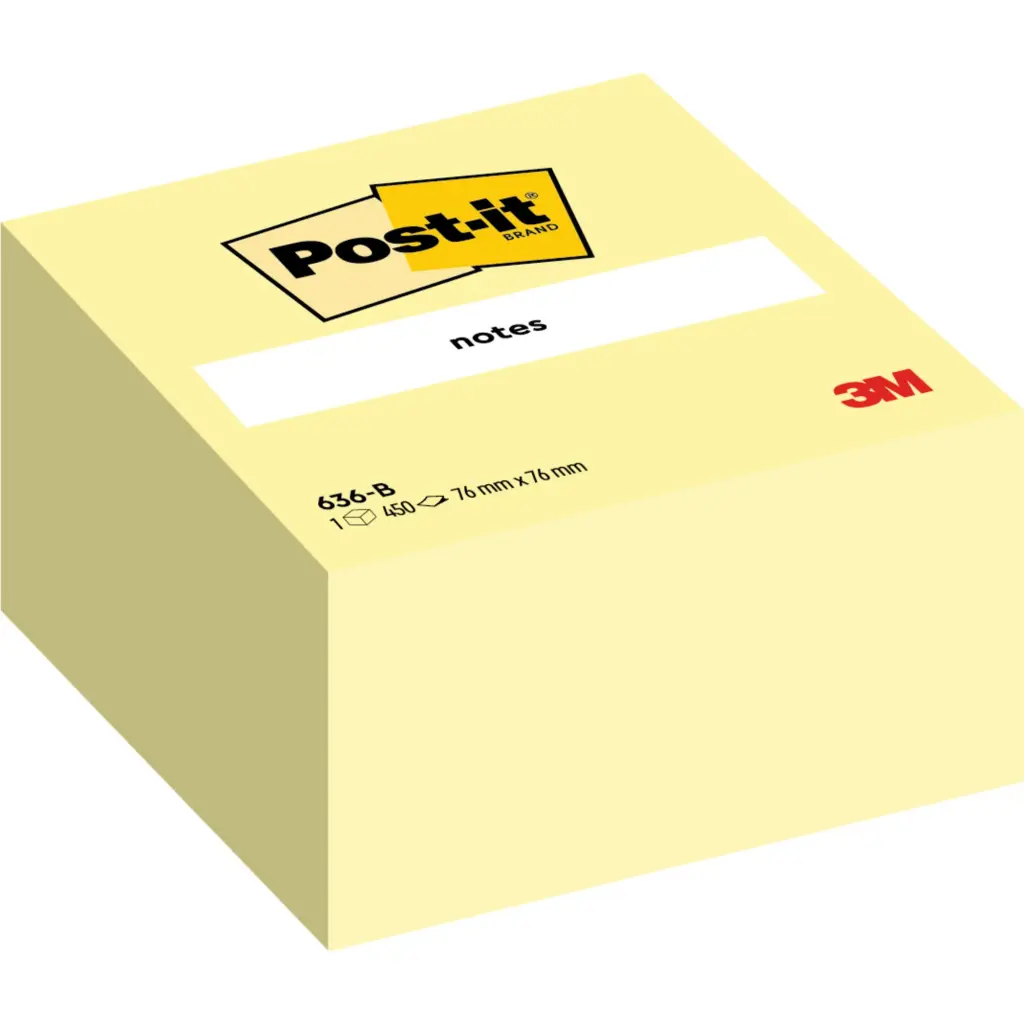 Post-it® Notes Cube 636-B Canary Yellow 76 mm x 76 mm 450 Sheets/Pad 1 Pad/Pack 100% PEFC SGSCH-PEFC-COC-110078