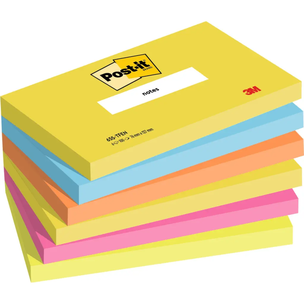 Post-it® Notes Energetic Colour Collection 76 mm x 127 mm 100 Sheets/Pad 6 Pads/Pack 100% PEFC SGSCH-PEFC-COC-110078